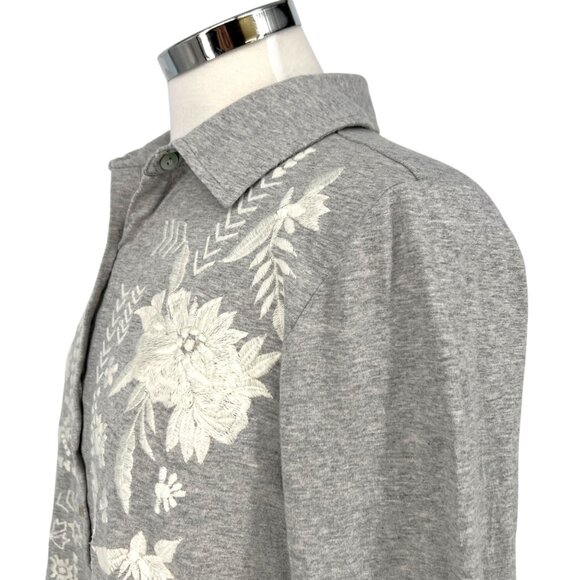 Soft Surroundings Lacey Embroidered Gray Button-Up Shirt Size Small - Picture 5 of 14
